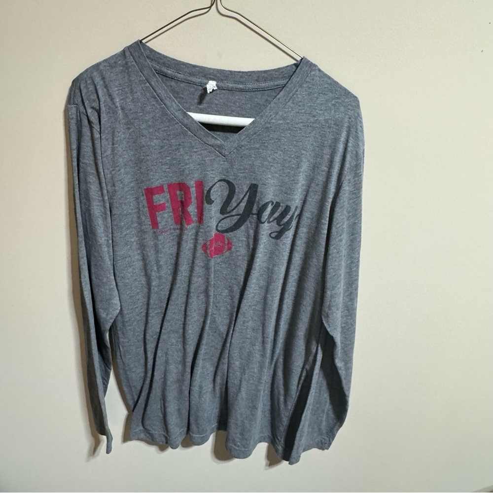 Friday gray V-neck, football shirt, long sleeve size large